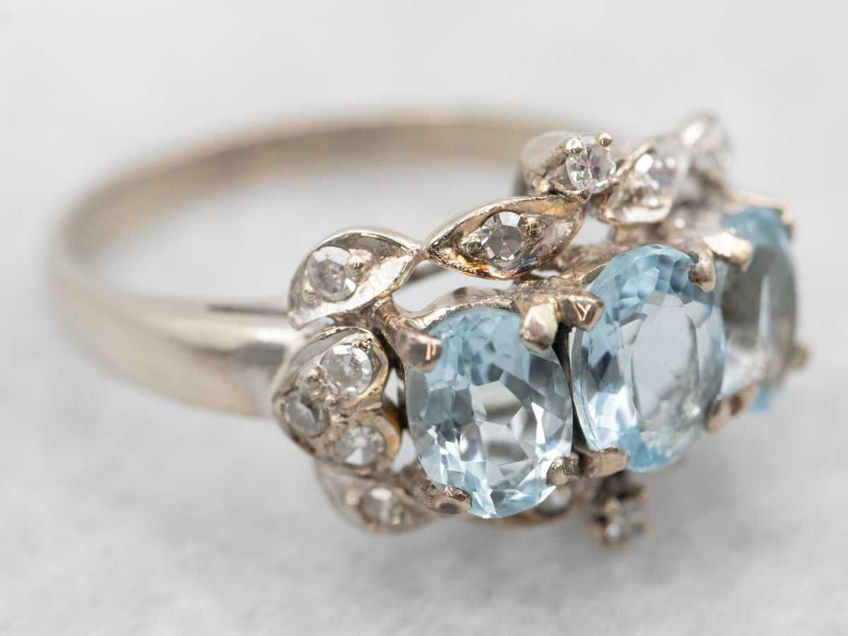 White Gold Aquamarine Ring with Diamond Accents