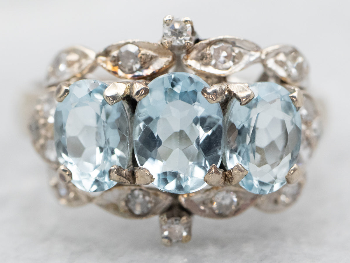 White Gold Aquamarine Ring with Diamond Accents