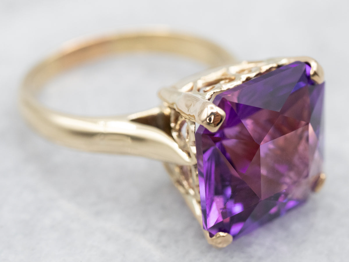 Yellow Gold Amethyst Solitaire Cocktail Ring