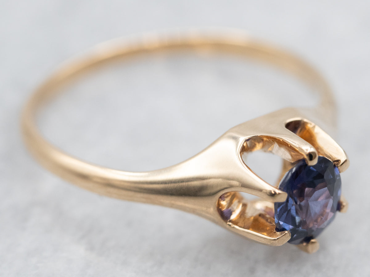 Yellow Gold Purple Sapphire Solitaire Ring