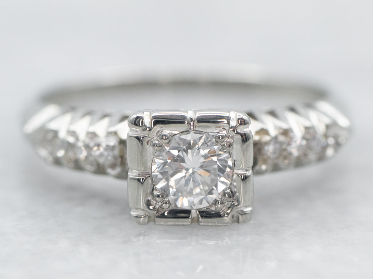 White Gold Diamond Engagement Ring with Diamond Accents