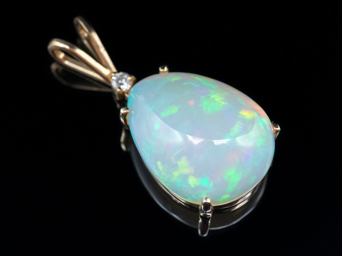 Bold Ethiopian Opal Pendant with Diamond Accent