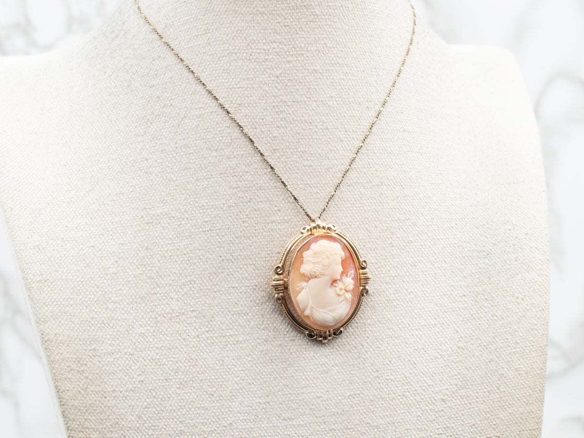 Mid-Century Gold Cameo Brooch or Pendant