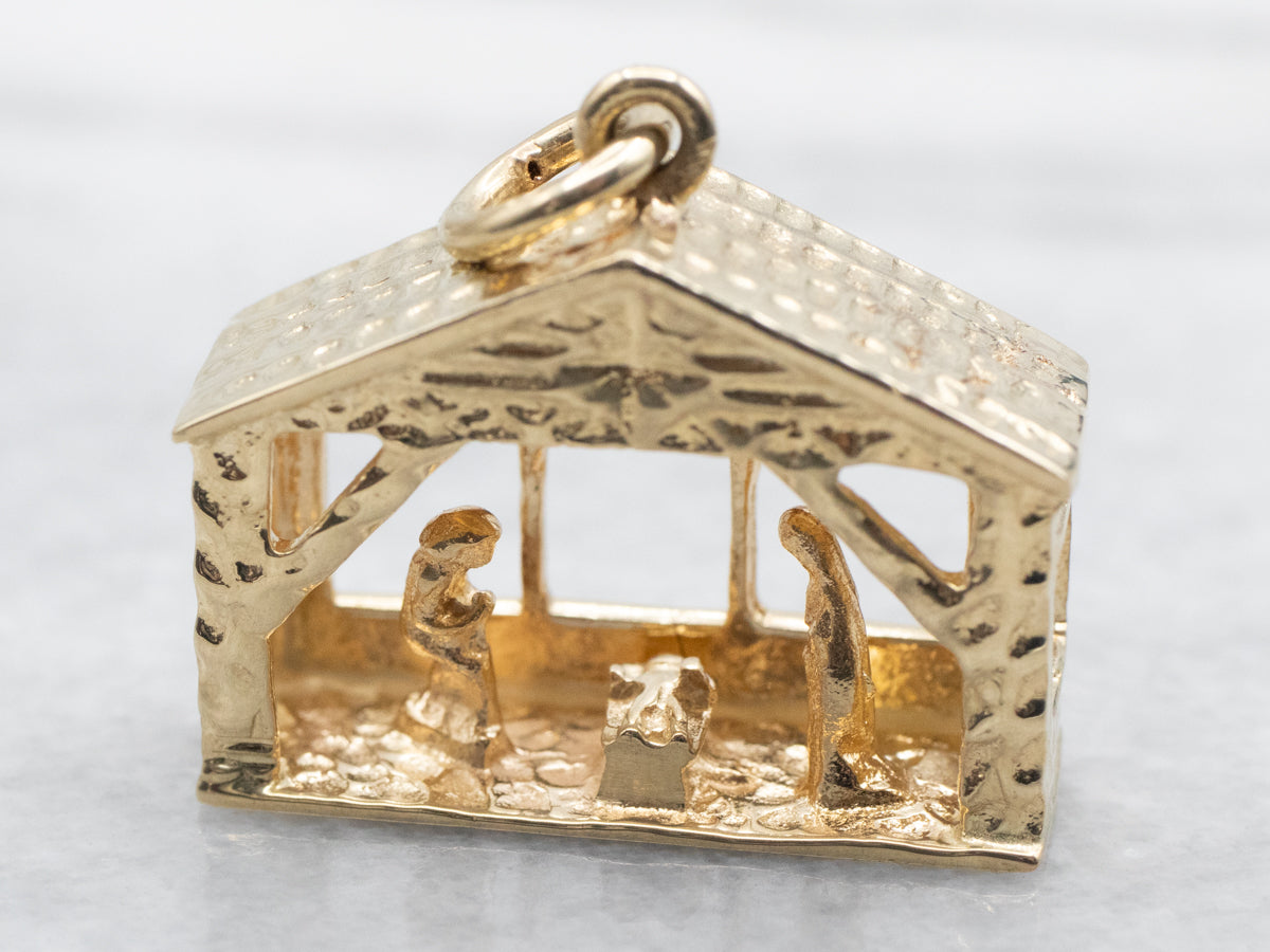 Vintage Gold Creche Nativity Scene Pendant