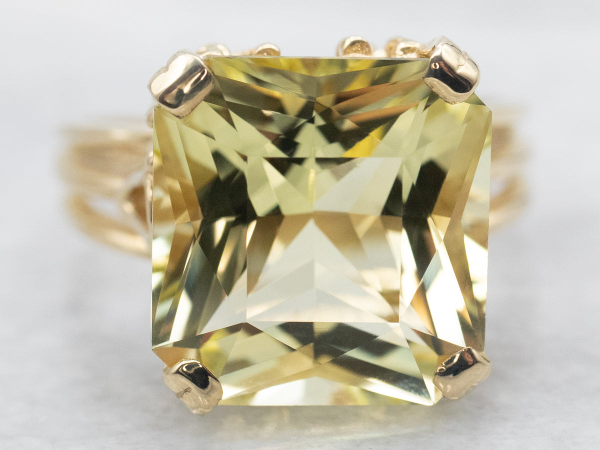 Square Cut Lemon Quartz Cocktail Ring