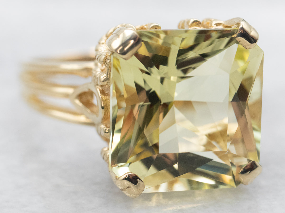 Square Cut Lemon Quartz Cocktail Ring