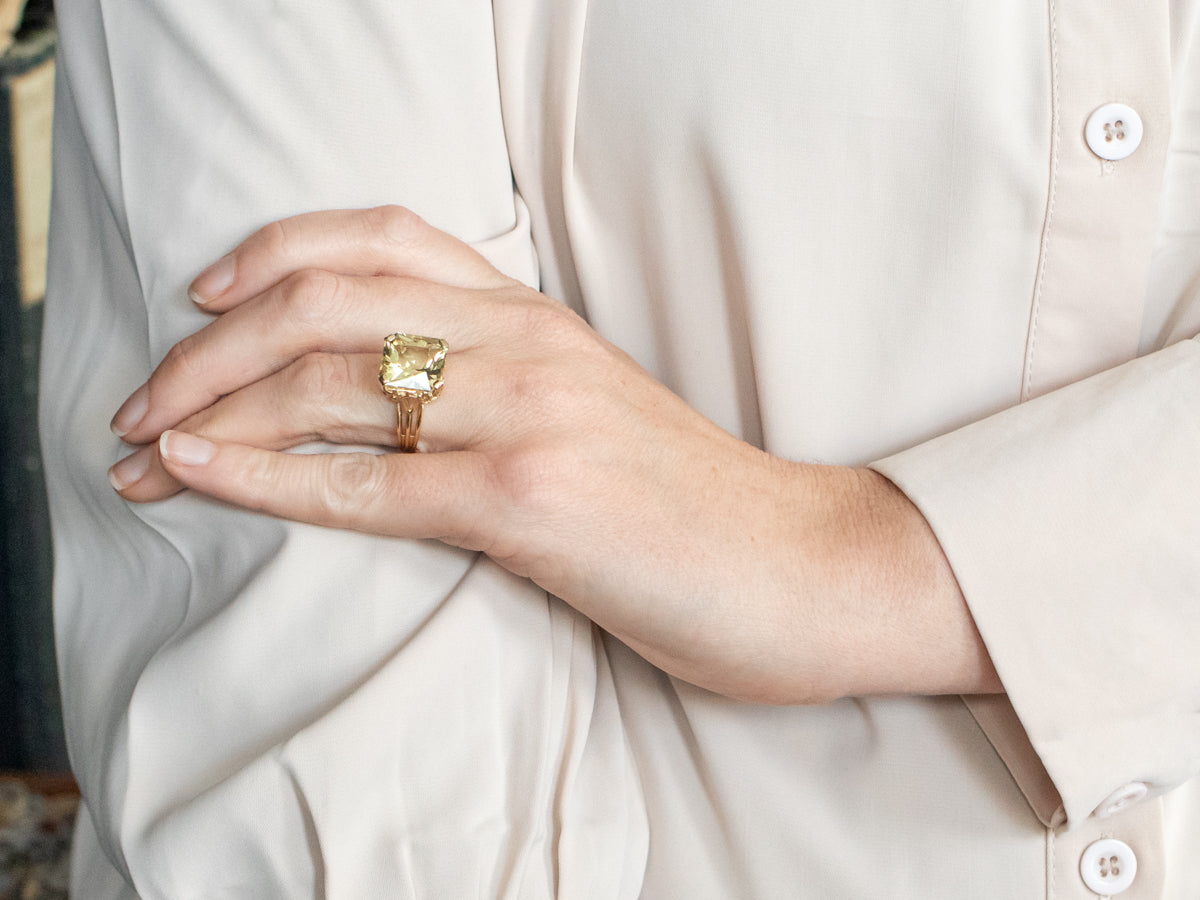 Square Cut Lemon Quartz Cocktail Ring