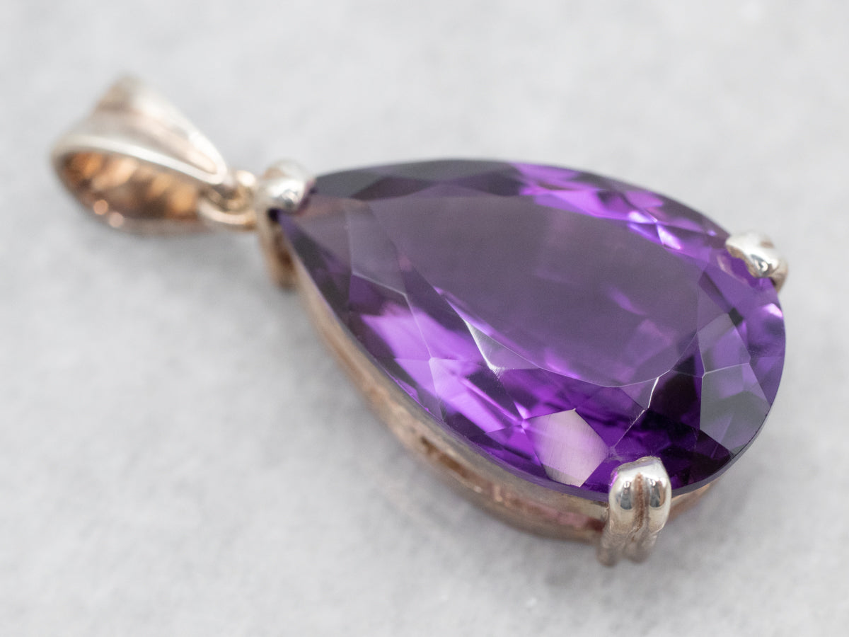 Sterling Silver Pear Cut Amethyst Pendant