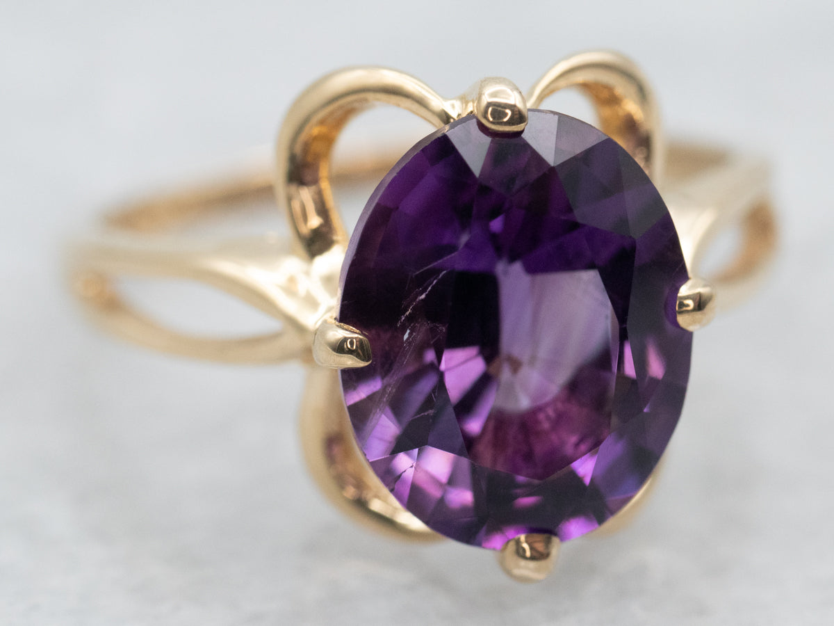 Yellow Gold Oval Cut Amethyst Solitaire Ring