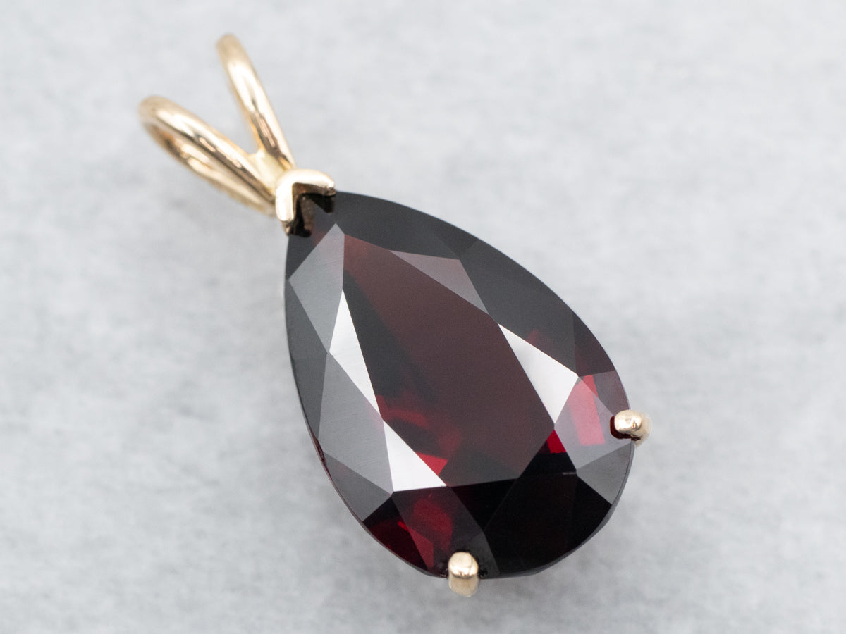 Gold Pear Cut Pyrope Garnet Solitaire Pendant