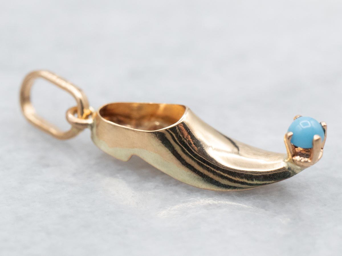 Vintage Gold Turquoise Glass Slipper Charm