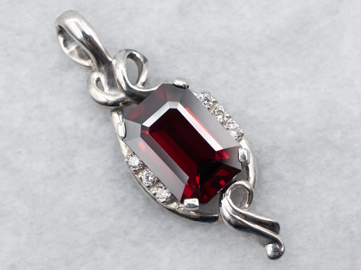 White Gold Pyrope Garnet Pendant with Diamond Accents