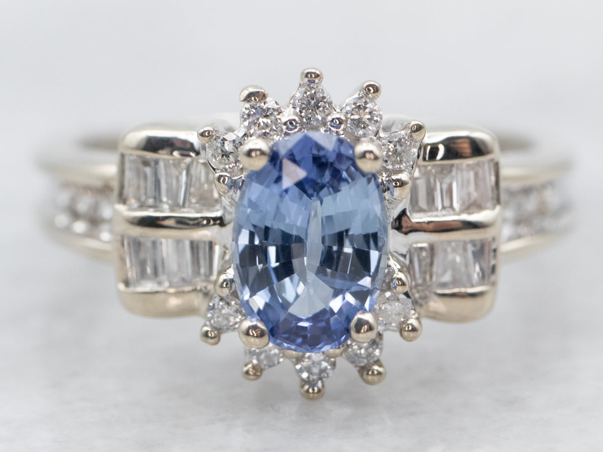 White Gold Sapphire and Diamond Engagement Ring