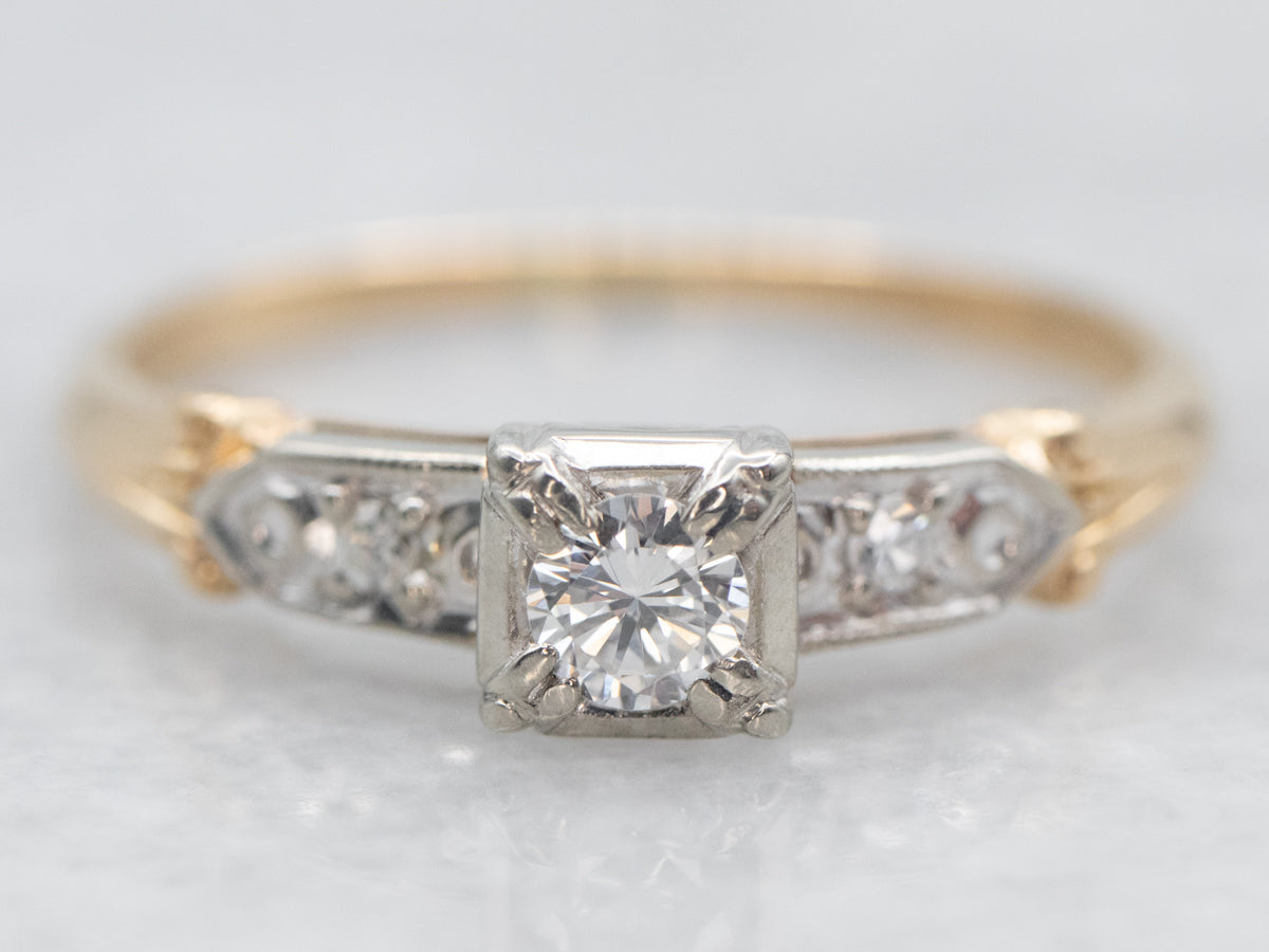 Two Tone Diamond Engagement Ring with Diamond Accents