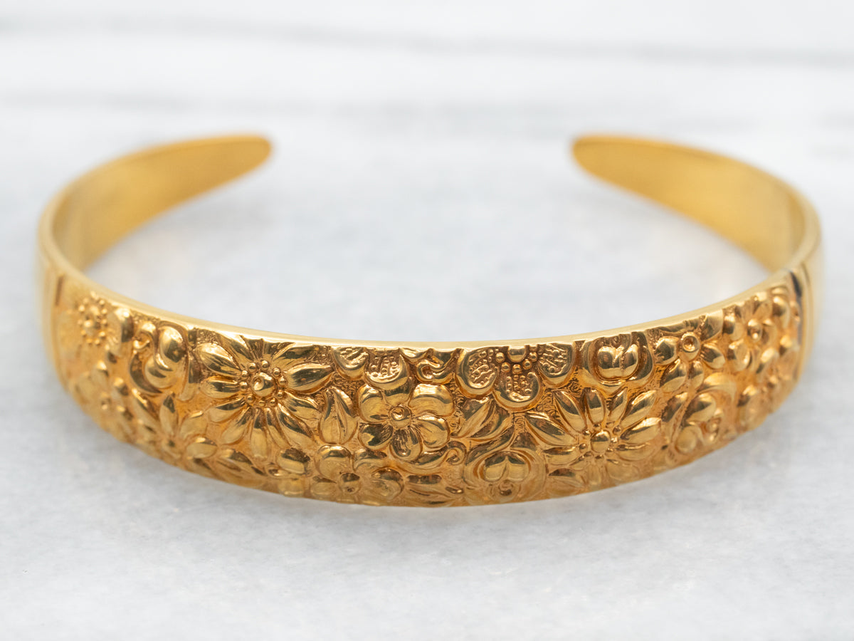 Sterling Silver Gold Plated Floral Cuff Bracelet