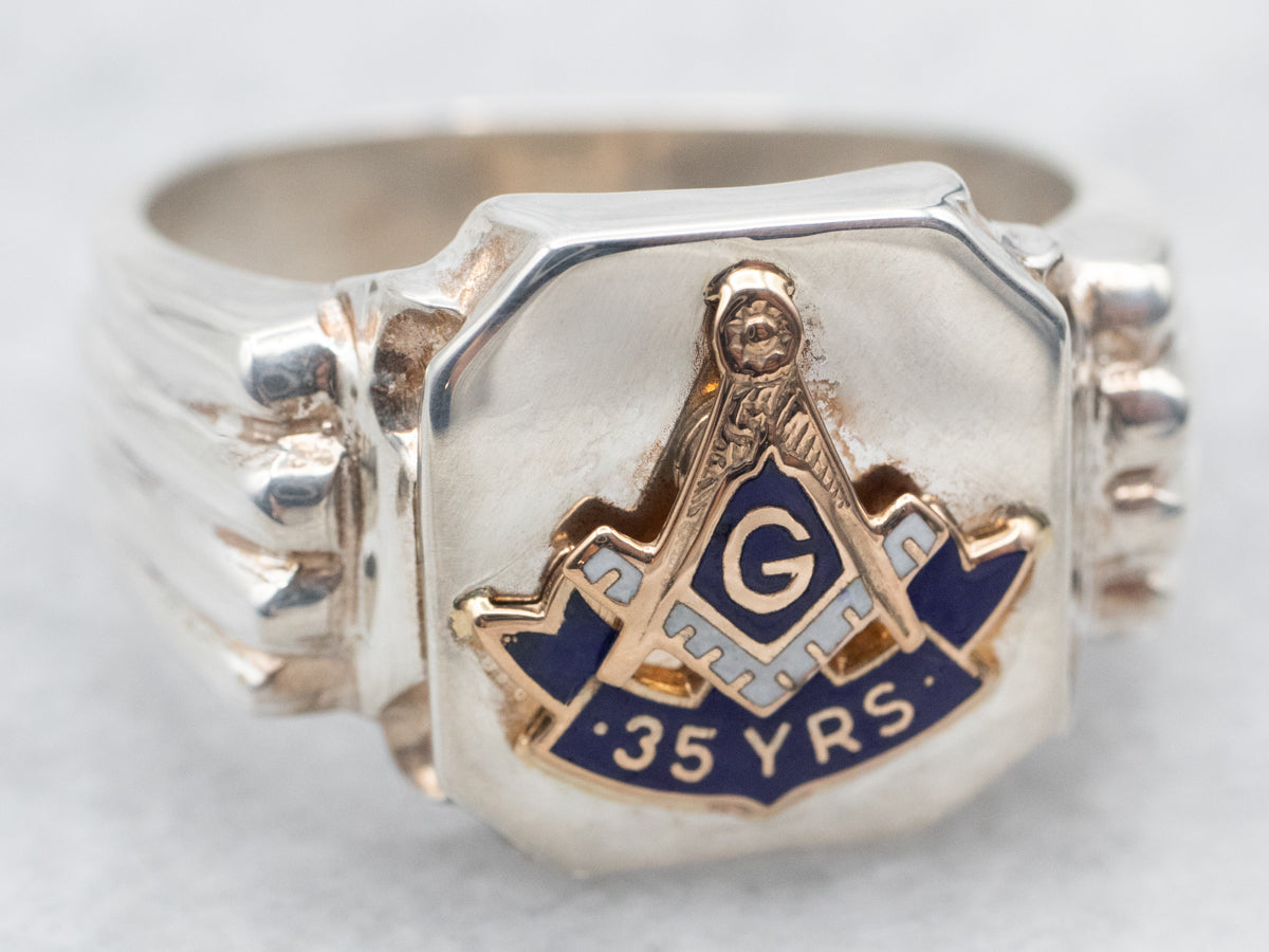 Vintage Masonic 35th Year Anniversary Statement Ring