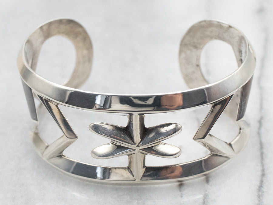 Monogram Bow Cuff Bracelet Circle / Silver