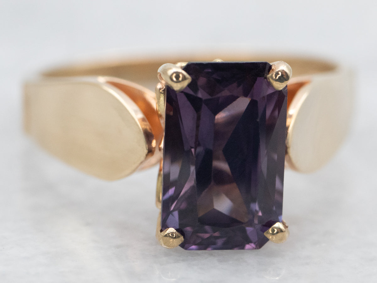 Emerald Cut Purple Spinel Solitaire Ring