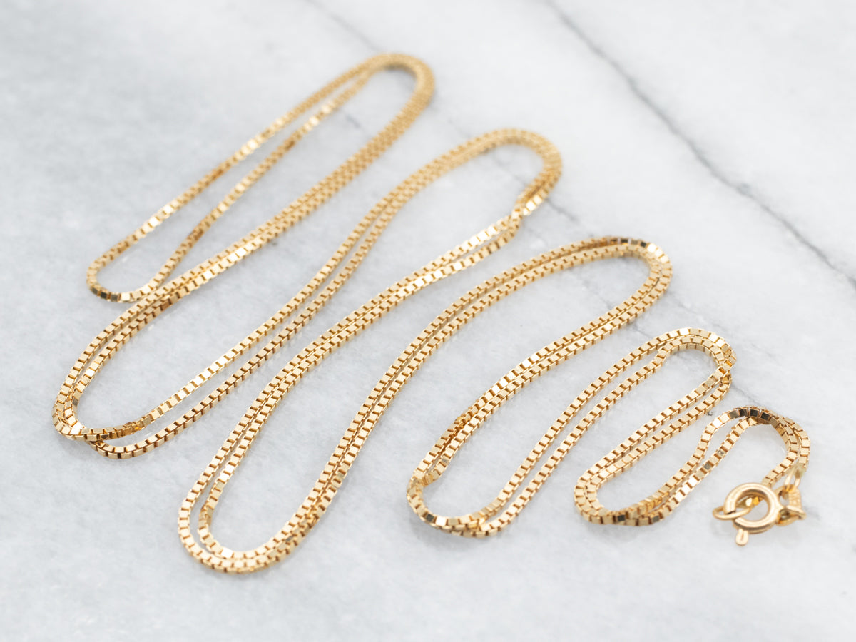 Yellow Gold Long Box Chain with Spring Ring Clasp