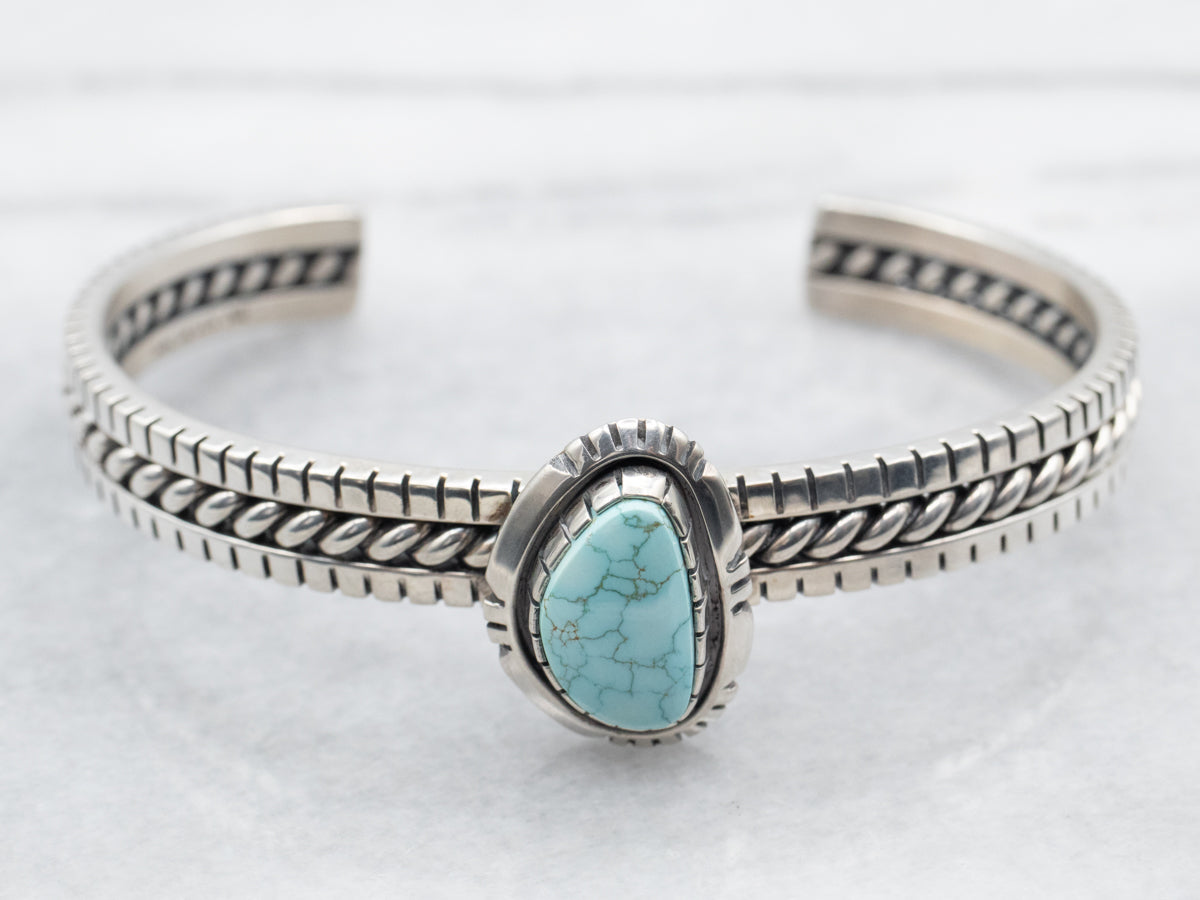 Sterling Silver Turquoise Cuff Bracelet with Twist Detail