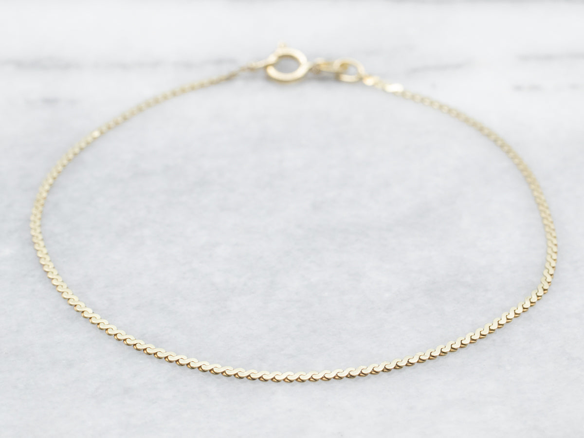 Yellow Gold Serpentine Chain Bracelet with Spring Ring Clasp