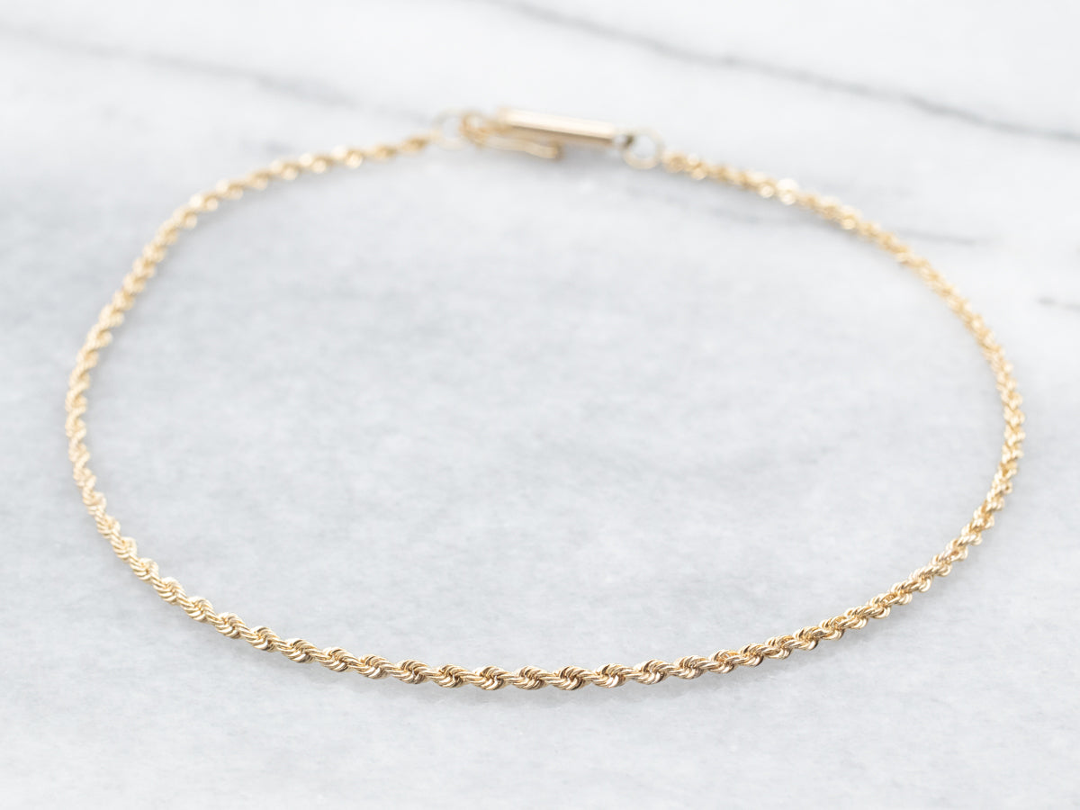 Yellow Gold Rope Twist Chain Bracelet with Barrel Clasp