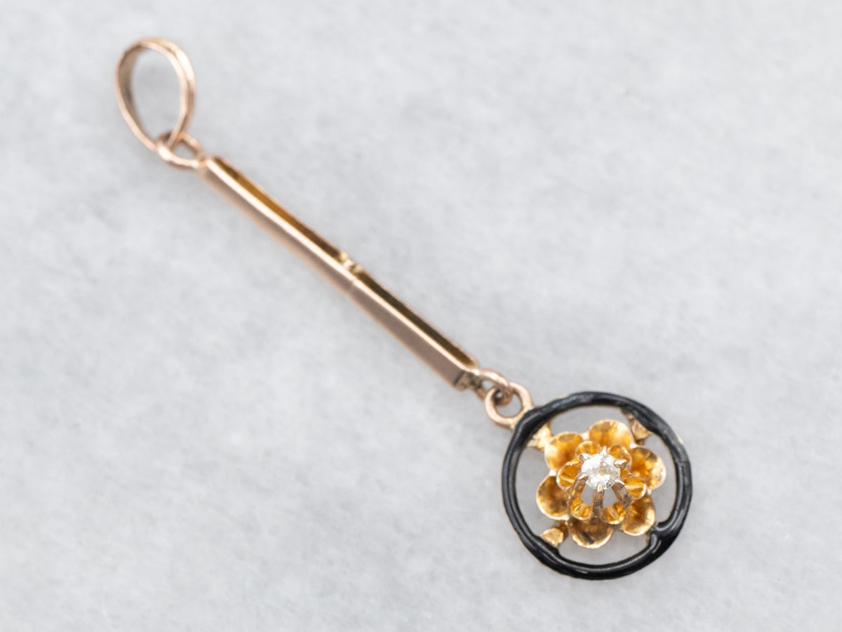 Yellow Gold Black Enamel Diamond Pendant