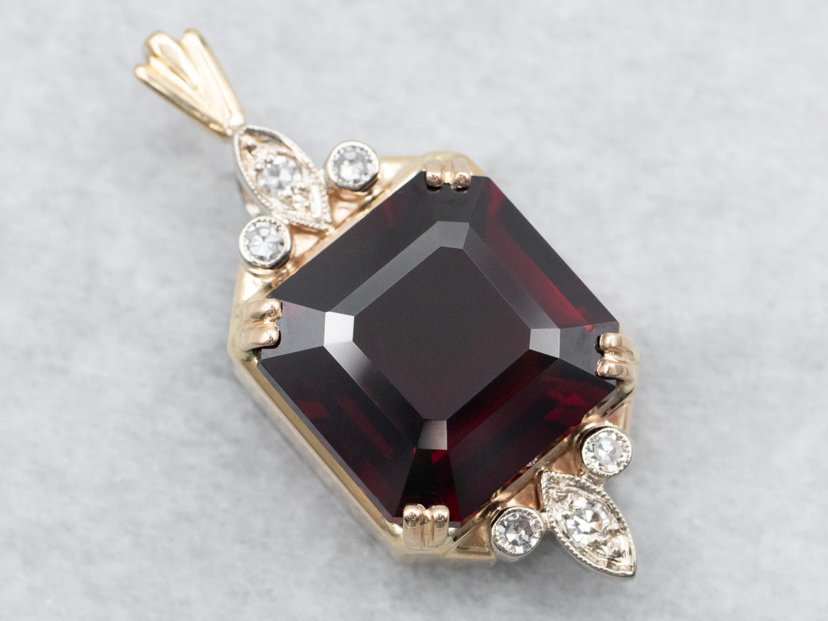 Retro Era Watch Conversion Pyrope Garnet Pendant with Diamond Accents