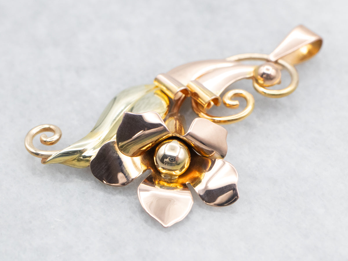 Retro Era Yellow and Rose Gold Floral Pendant