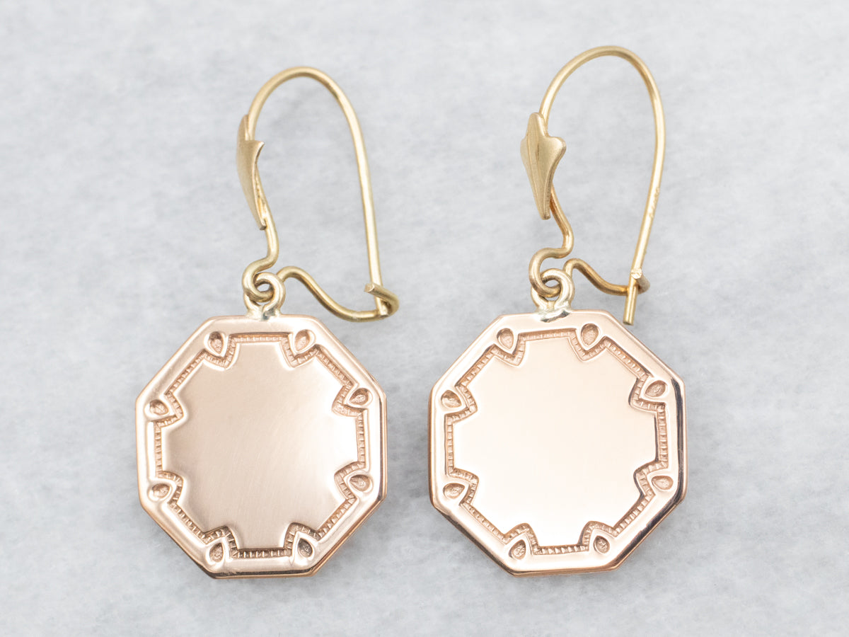 Rose and Yellow Gold Octagonal Cufflink Conversion Drop Earrings