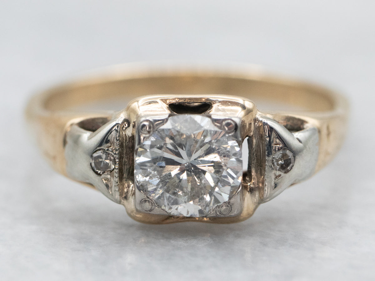 Yellow and White Gold Diamond Engagement Ring with Diamond Accents