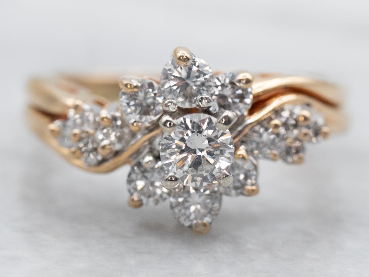 Yellow Gold Diamond Bypass Ring with Diamond Accents