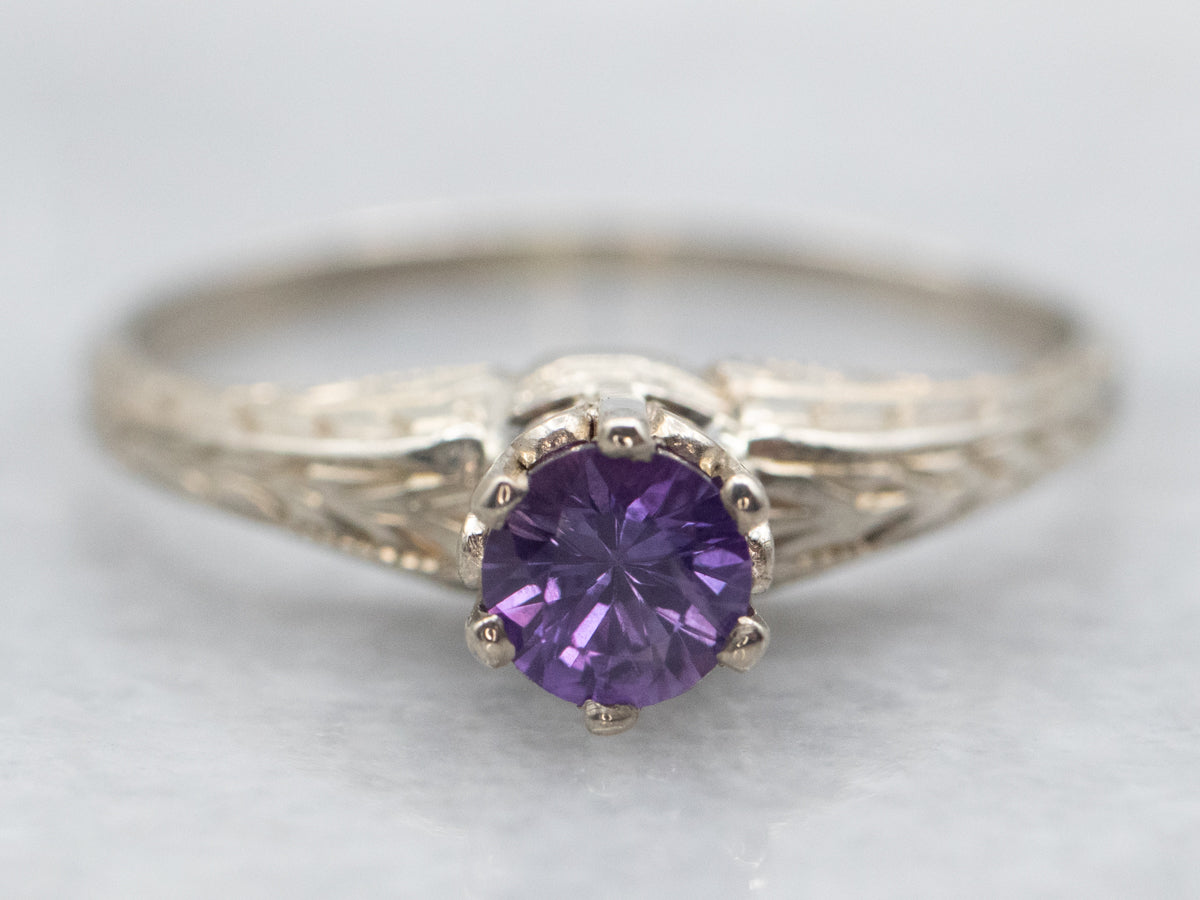 Yellow Gold Round Cut Purple Sapphire Solitaire Ring