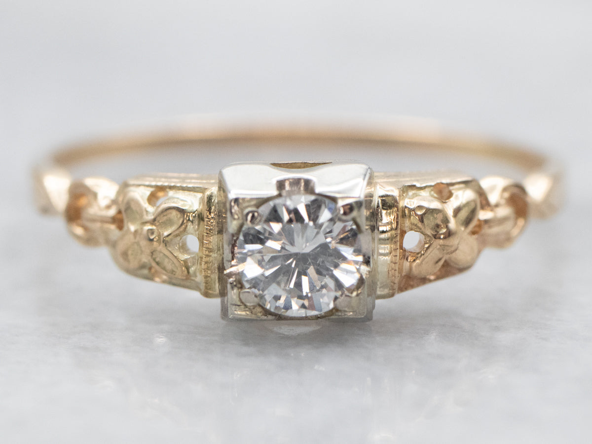 Yellow and White Gold Diamond Solitaire Engagement Ring