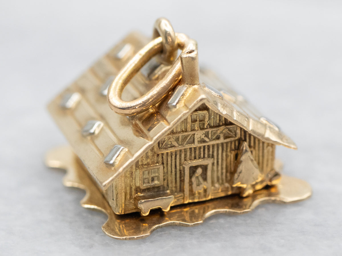 Italian Gold Log Cabin Charm Pendant