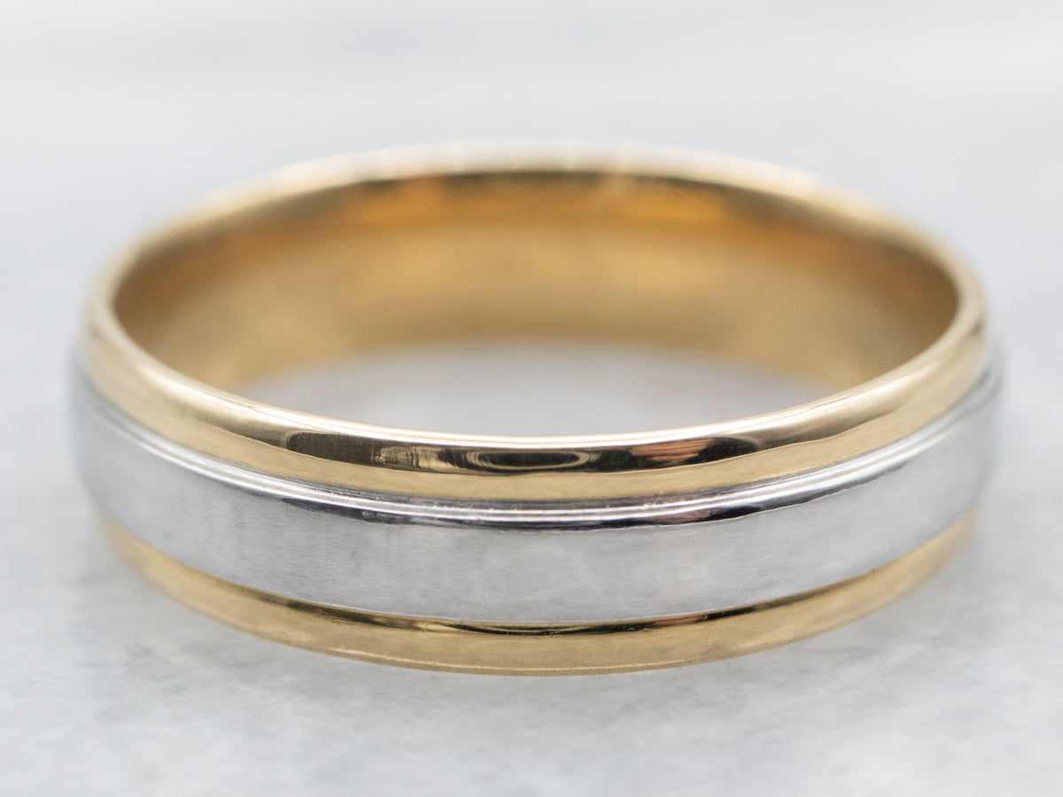 Men&#39;s Mixed Metal Wedding Band with Lined Edge