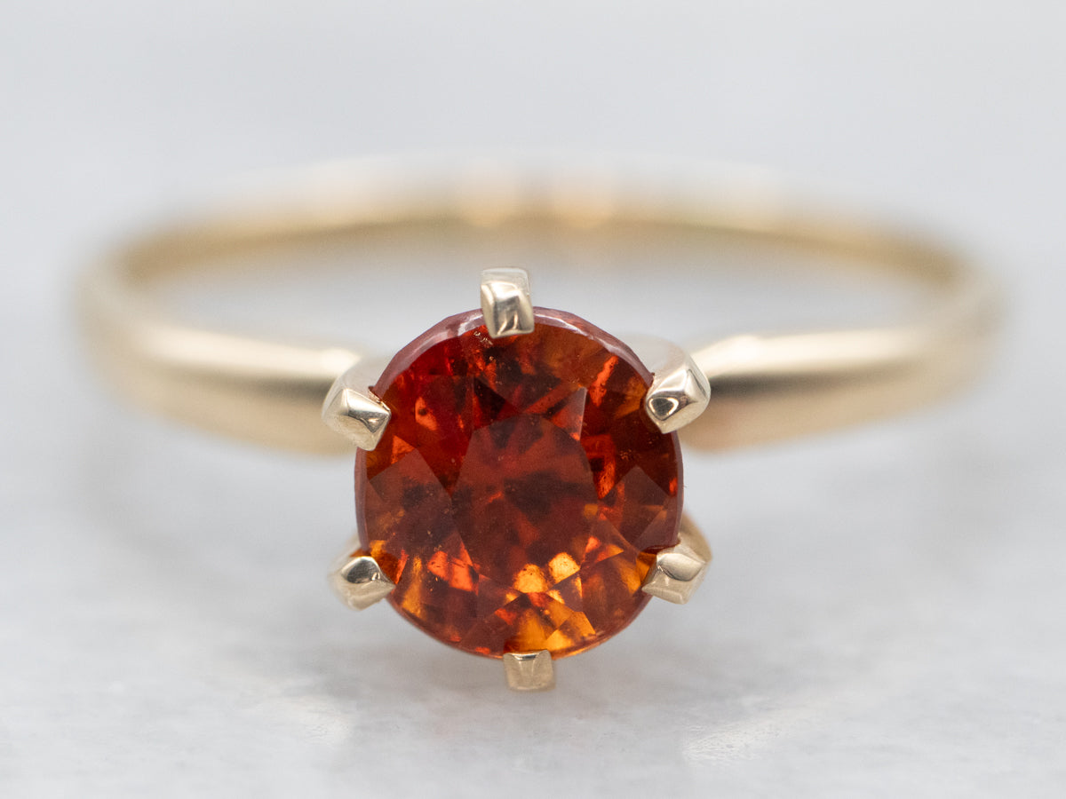 Vintage Gold Hessonite Garnet Solitaire Ring