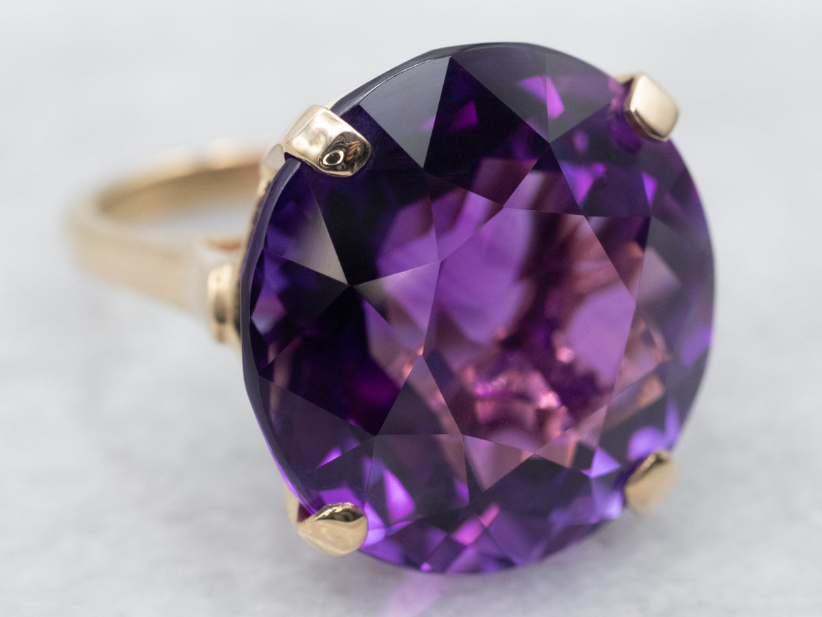 Yellow Gold Amethyst Solitaire Cocktail Ring