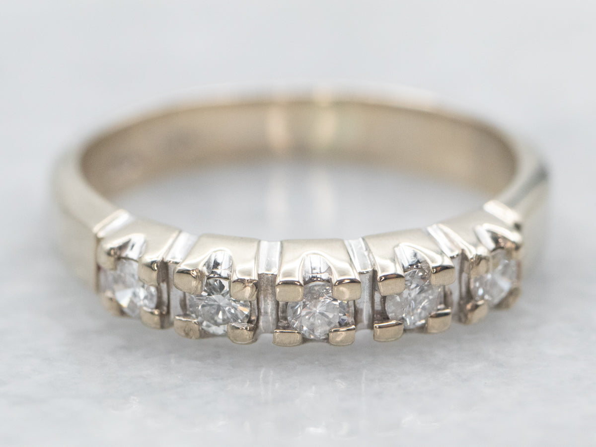 White Gold Five Stone Diamond Wedding Band