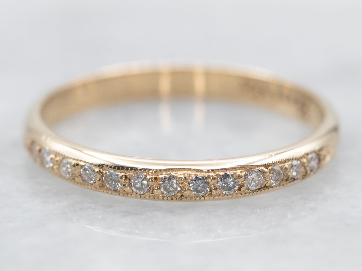 Vintage Keepsake and Gold Pave Set Diamond Band