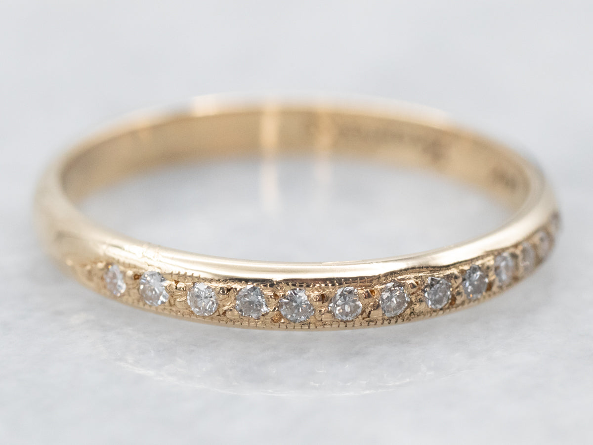 Vintage Keepsake and Gold Pave Set Diamond Band