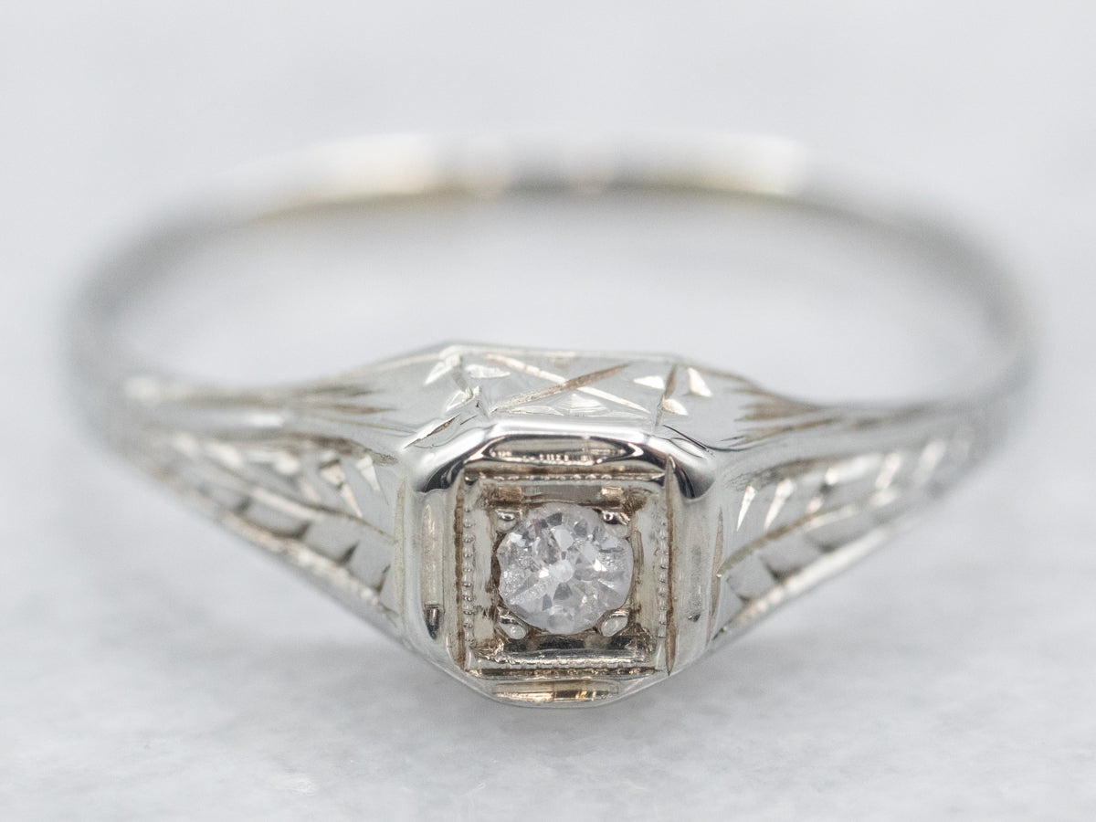 Art Deco Old Mine Cut Diamond Solitaire Engagement Ring