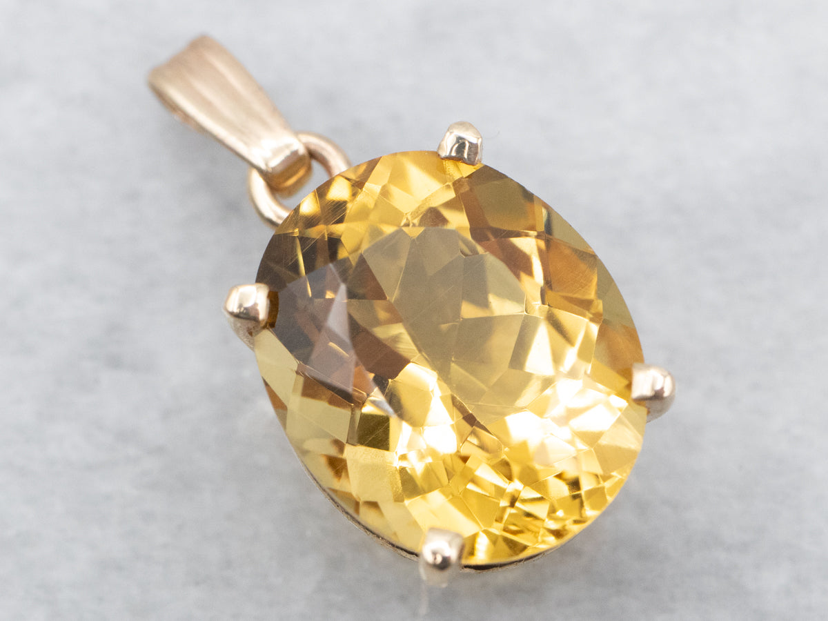 Yellow Gold Oval Cut Yellow Beryl Solitaire Pendant