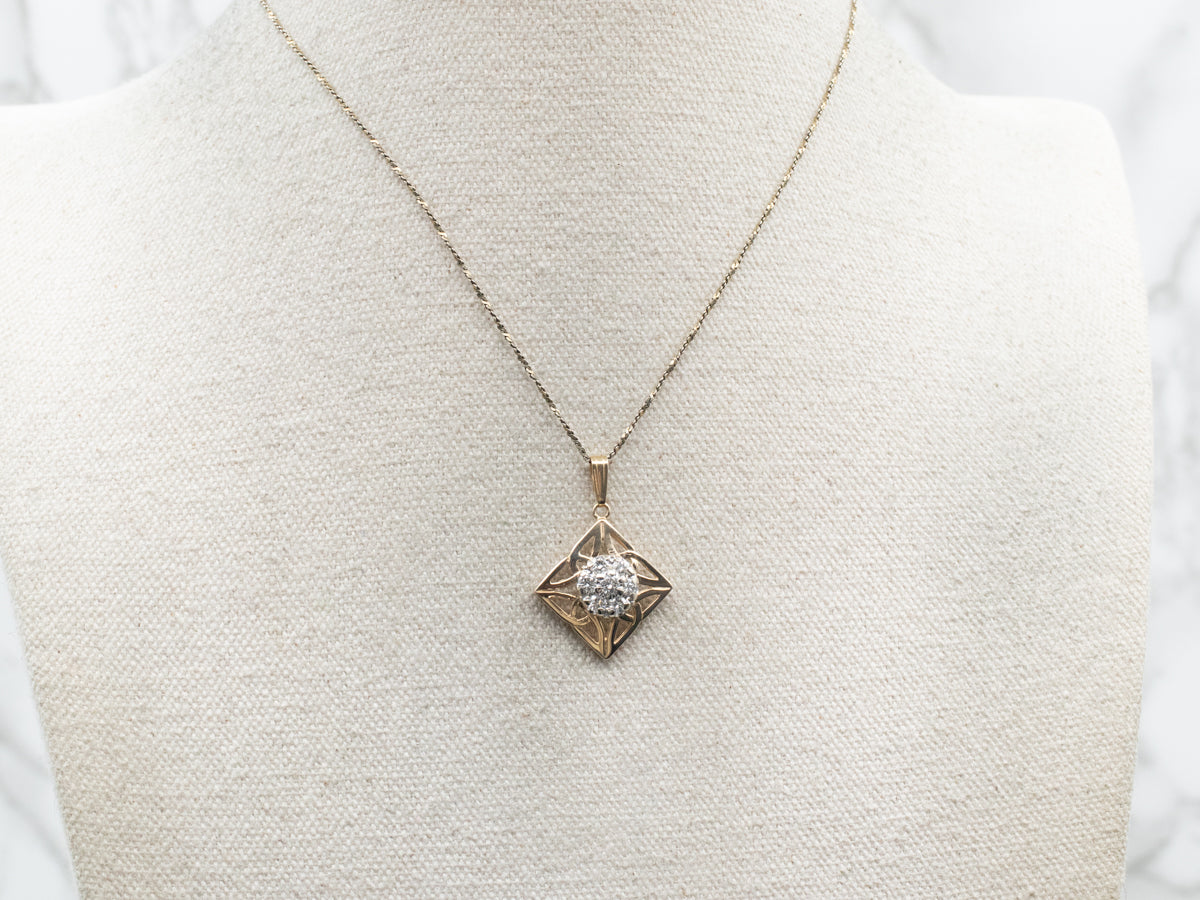 Yellow Gold Diamond Cluster Pendant