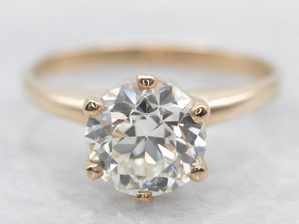 Yellow Gold European Cut Diamond Solitaire Engagement Ring