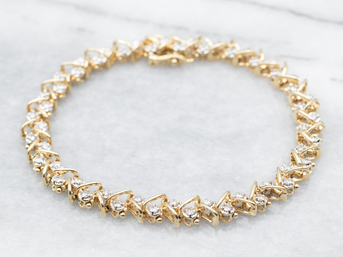 Yellow Gold Diamond Zig Zag Tennis Bracelet