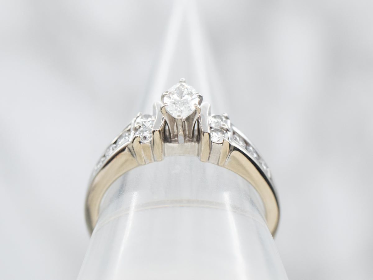 White Gold Marquise Cut Diamond Engagement Ring with Diamond Shoulders