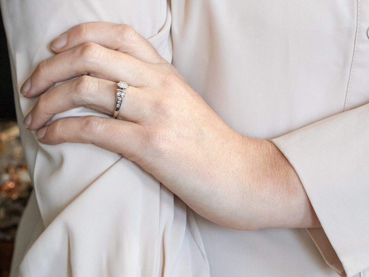 White Gold Marquise Cut Diamond Engagement Ring with Diamond Shoulders