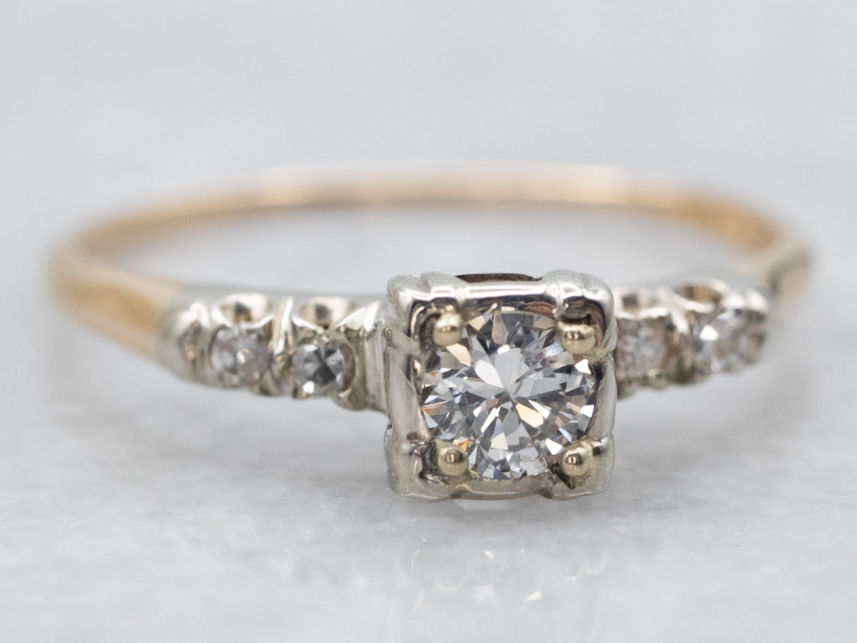 Yellow and White Gold Diamond Engagement Ring with Diamond Accents