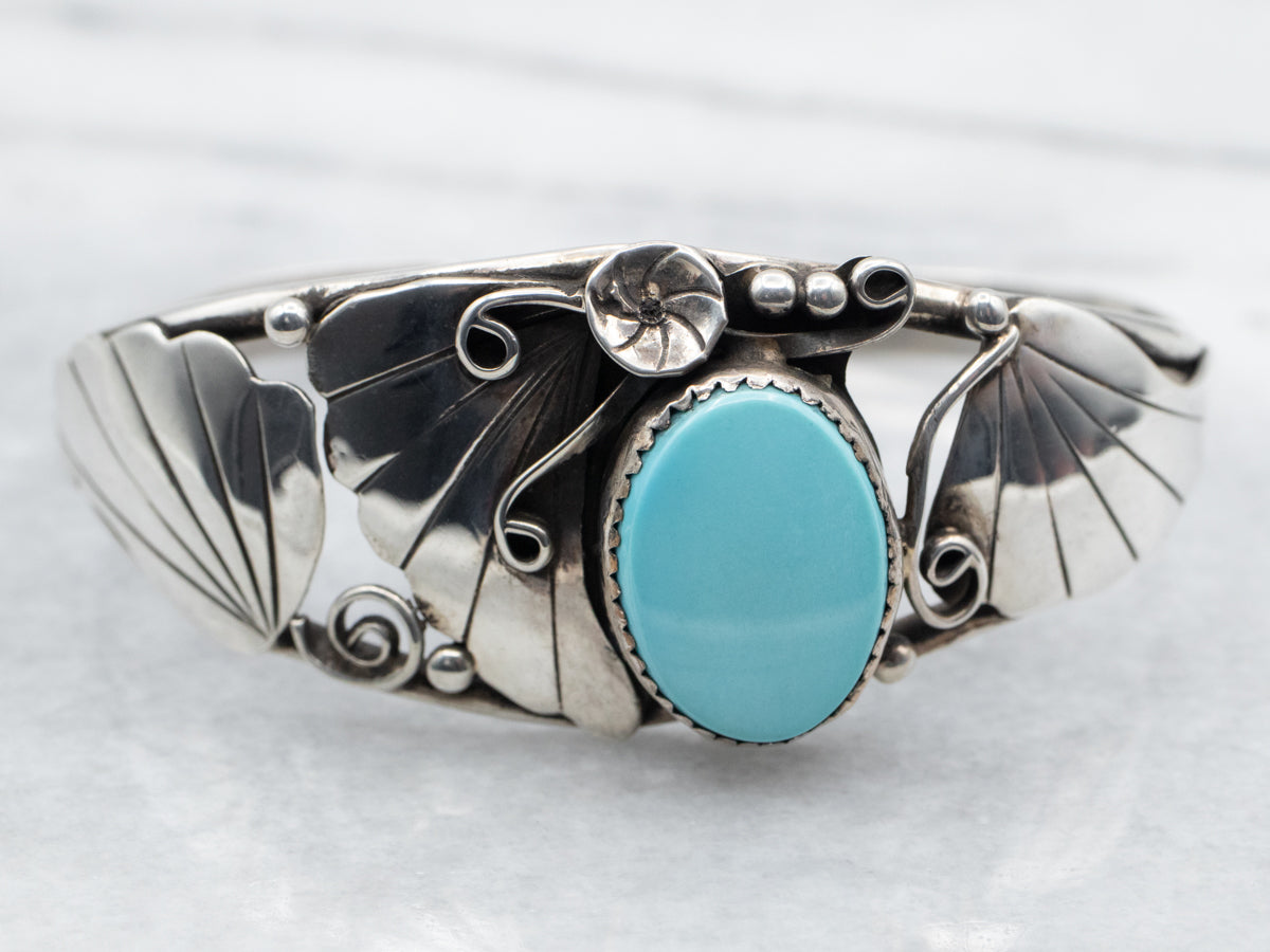 Sterling Silver Oval Cut Turquoise Native American Made Cuff Bracelet